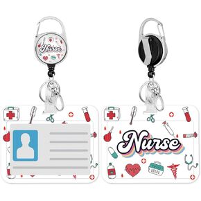 Nurse ID Badge Holder with Clip Horizontal Badge Holder and Heavy Duty Badge Reels Retractable Cute Funny Name Tag Card Holder for Hospital Nursing Women
