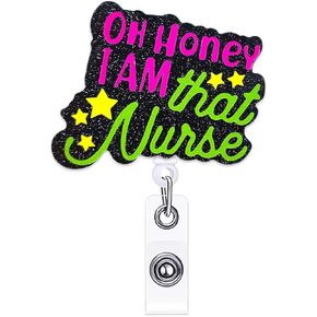 Nurse Badge Reel Holder Retractable Oh Honey I Am That Nurse Cute Badge Reels Retractable for Nurses Nursing Student Badge Clips RN CNA LPN LVN Medical Badge Holder ID Card Office Accessories