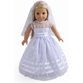 2Pc Doll Clothes White Communion Dress Wedding Dress Fits American 18 Inches Dolls