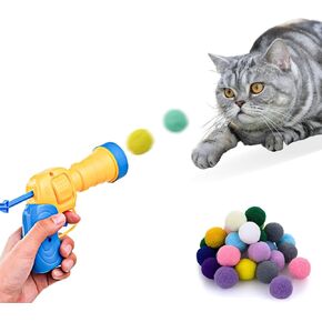 Interactive Cat Toys Ball with Launcher,Indoor and Outdoor Kitten Toys, Air Balls Shooting Foam Ball Game, with 48Pcs Pom Pom Balls (Green)
