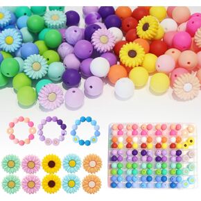 ZIFTY 110PCS Silicone Focal Beads for Keychain Making 20 Colors with 10 Flower 15 mm Silicone Beads for Pens Beads Bulk for Crafts Perfect for DIY Jewelry and Bracelets Making