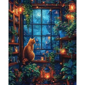 Zythron Paint by Number Kits for Adults, Cat Night Sky Paint by Number Kits for Beginner,Landscape Paint with Acrylic Paint on Canvas DIY Canvas Art Oil Painting for Home Decor 16 x 20 Inch
