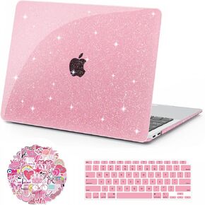 Anban Compatible with MacBook Air 13 inch Case 2022 2021 2020 2019 2018 Release A2337 A2179 A1932 with Touch ID, Glitter Plastic Laptop Hard Shell Case +Keyboard Cover + Screen Protector, Sparkly Pink