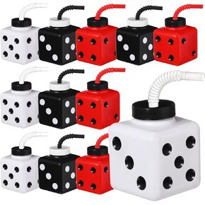 Yaomiao 12 Pieces Casino Party Favor Gift Supplies Cup with Straws and Lids,10 oz Plastic Dice Shape Casino Party Decoration Cups Bulk for Casino Game Night Party Kids Theme Party Favors(Dice)
