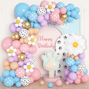 Ouddy Life 176Pcs Blue Balloons Arch Garland Kit, Blue Birthday Decorations Girl with Dog Paw Bone Daisy flower Pink Blue Purple Blush Balloons for Girls Boy Puppy Birthday Party Baby Shower Decor