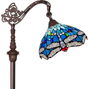 Capulina Tiffany Floor Lamp Crystal Blue Dragonfly Antique Style Stained Glass Soft Light Arched Gooseneck Adjustable Angle Reading Lamp for Living Room Bedroom Home Office