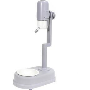 Pet Standing Water Dispenser Cat Dog Standing Ceramic Bowl Automatically Feeding Water Height Adjustable Detachable Pole (Grey)
