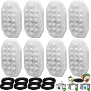 16 Pack Cat Water Fountain Replacement Filters & Pre-Filter Sponges for Rellaty and Neareal 108oz/3.2 Automatic Pet Water Fountain (16)