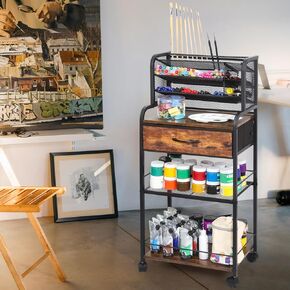 XIAPIA 3 Tier Rolling Cart on Wheels, Art Supply Storage Organizer with Drawer and Dividers, Heavy Duty Art Craft Cart for Home Studio Office Drawing Class, Utility Cart for Art Worker Artists, Black