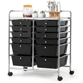Storage Cart, 12 Drawer Rolling Organizer Cart with Large Capacity, Portable Carrying Handle & Lockable Wheels, Utility Cart for Tool Home Office School Beauty Salon Art Craft (White) in Kuwait