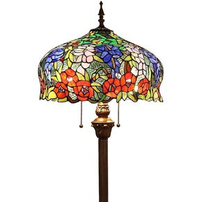 Bieye L10574 Wisteria and Rose Flower Tiffany Style Stained Glass Floor Lamp with 16 inch Wide Shade, 63 inch Tall