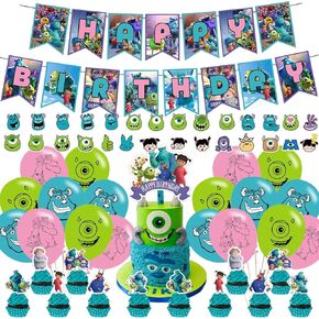Monster University Party Decorations - Birthday Party Supplies with Banner, Cake Topper, 12 Cupcake Toppers, 18 Balloons, 50 Monster Stickers