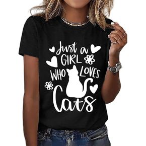 BOMYTAO Cute Cat Shirt for Women Heartbeat Cat Cat Paw Print T-Shirt Cat Mom Cat Lover Short Sleeve Casual Tee Top