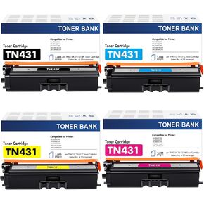 TN-431 TN431 4-Color Toner Cartridge Set 4 Pack Compatible for Brother TN431 TN 431 TN-431 TN431BK for Brother MFC-L8900CDW HLL8360CDW HLL8260CDW MFCL8610CDW HLL8360CDWT Printer Ink (BCYM)