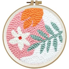 Esffaci Punch Needle Kit for Adults Beginner Starter Punch Embroidery Kit with Red Sunrise Snow Mountain Tree Scenery Pattern DIY Punch Stitch Supplies with Stamped Fabric Yarn Hoop Tool Instruction
