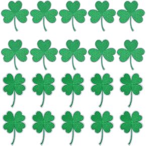 Shamrock Iron on Patches Four Leaf Clover Embroidered Sew on Patches Set of 20pcs St. Patrick's Iron On Appliques for Clothing, Hats, Backpacks, Jackets, Pants, Uniforms, Accessories