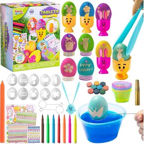 Klever Kits 57 Pcs Easter Egg Dye Kit with Stencils and Colored Pens, Easter Egg Decorating with Assorted Stickers for Party Favor, Creativity Activity, Party Decorations