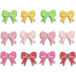 12 Pcs Mini Bow Patches Iron on Pink Coquette Aesthetic Cute Small Bowknot Patch Appliques Self-Adhesive Embroidered Sew on, DIY Craft Decor Clothing Sticker for Backpacks Clothes Dress Hat Jeans