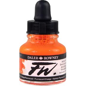 Daler-Rowney FW Acrylic Ink Bottle Fluorescent Orange - Versatile Acrylic Drawing Ink for Artists and Students - Permanent Calligraphy Ink - Archival Ink for Illustrating and More