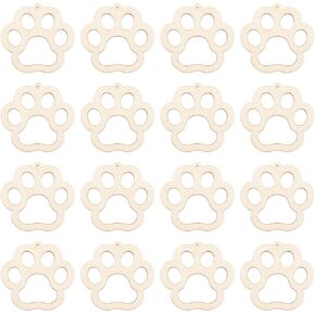 30pcs Mini Dog Paw Wood DIY Crafts Cutouts 2" Wooden Little Cat Claw Shaped Hanging Ornaments with Jute Twine for DIY Projects Pets Party Decorations