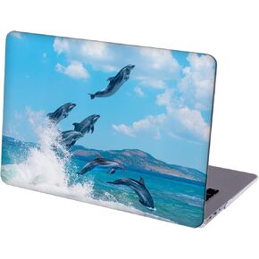 Compatible with MacBook Air 13 inch Retina Display with Touch ID, Hard Protective Shell with Keyboard Cover (M1 A2337 A2179 A1932, 2018 2019 2020 Release) - Dolphins Jumping Out of Sea
