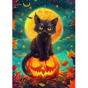 HEIBAGO Halloween Diamond Painting Kits for Adults Moon, Halloween Castle Full Drill 5D Diamond Art Kits, Pumpkin Diamond Dots for Adults, Perfect for Craft Home Decor, 12x16 inch Canvas