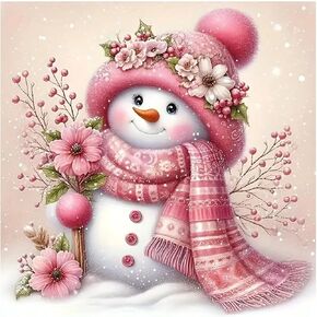 Huacan Diamond Painting Diamond Art Kit Pink Snowman DIY 5D Full Square Diamonds Mosaic Set Gem Art Kit Home Decor Handmade Gift 11.81 * 11.81 inch