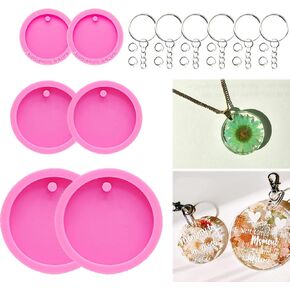 66pcs قوالب راتنجات الإيبوكسي - 6pcs مستديرة شكل سيليكون قوالب للراتنج ، قوالب صب الايبوكسي ، سلاسل المفاتيح وخاتم القفز للاطلاع على حقيبة الظهر مفتاح DIY ، وصنع المجوهرات القلادة ، وقوالب البوليمر الطينية