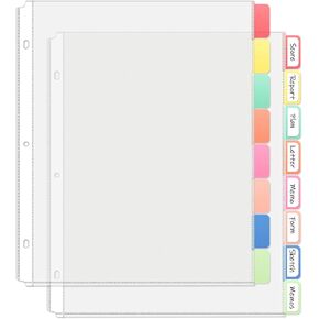 Binder Dividers with Tabs, 8 Tab Clear Sheet Protectors for 3 Ring Binder, White Dividers for 3 Ring Binder Page Protectors, Notebook Binder Sleeves with Pockets, 2 Set (16 Pcs)