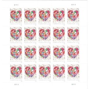 Quilled Paper Heart 2016 Forever Postage Stamps Sheet of 20