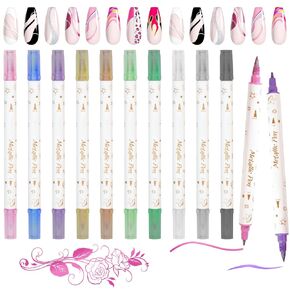SAYEEC Metallic Paint Pens 10 Colors Dual Tip Metallic Paint Markers with Brush and Fine Point Nail Art Polish Pens Highlighters for Black Paper Rock Painting Card Making Calligraphy DIY Album Crafts