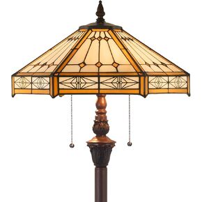 Capulina Tiffany Floor Lamp 2-Light 16X16X63 Inches Cream Hexagon Antique Style Stained Glass Standing Reading Light for Living Room Bedroom Office