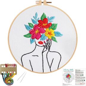 Louise Maelys Flowers Embroidery Kits for Beginners,Cross Stitch kit for Adults,Floral Bouquet Needlepoint for Starters,Including Hoop,Instruction and Threads