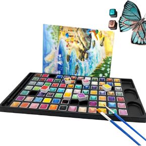 Shifting Metallic Pearlescent Watercolor Paint Set - 84 Colors Premium Gradient Glitter Watercolor Kit with Color-Shimmering Effect, with Two Paintbrushes