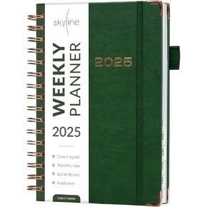 Skyline Dated Weekly Planner with Tabs Jan 2025 - Jan 2026 – Daily & Monthly Agenda with Calendar – Spiral Bound, 6.3x8.4" (Amber Yellow)