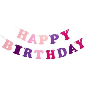 Happy Birthday Banner Pink Wool Felt Garland Party Decorations Indoor Cute Hanging Decor for Kids Baby Girls Birthday Party Supplies