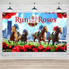 Lofaris Run for Roses Themed Horse Racing Party Banner - 70.8 x 43.3 Inches, Perfect for Birthday Parties, Event Backdrops, Photo Booth Props, and Wall Decorations