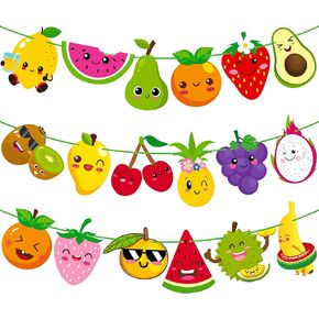 Fruit Theme Birthday Party Decorations Twotti Frutti Party Banner Cute Fruit with Smiling Face Patterns Garland for Summer Fruit Birthday Party Baby Shower Supplies