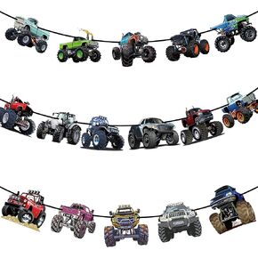 Monster Truck Birthday Banner Party Decorations -Monster Car Themed Color Bunting Birthday Party Supplies Racing Baby Shower Wedding Party Favors