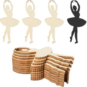 10 Pcs Unfinished Ballerina Shaped Wood Cutout Wood Slices Wooden Present Tags for Dance Classroom Decor Christmas Holiday Wedding Birthday Party Decoration