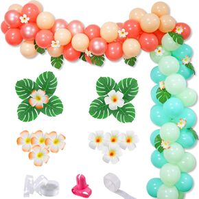 Tropical Balloon Garland Arch Kit, Hawaii Luau Balloon Garland with Palm Leaves Plumeria for Tropical Party Decorations Aloha Luau Party Summer Baby Shower Kids Birthday Decorations