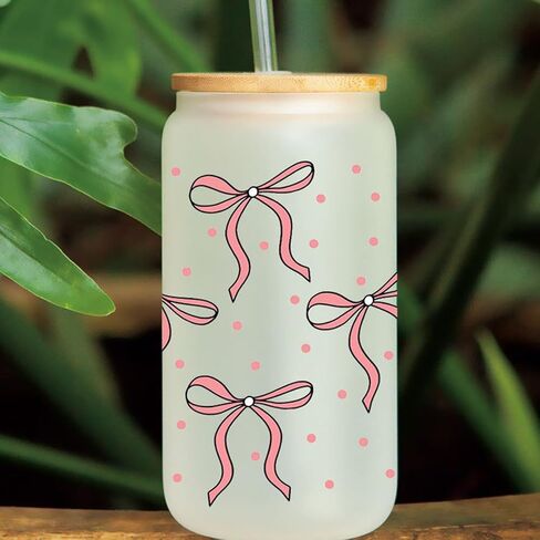 8 Sheets Bow Theme UV DTF Cup Wrap Transfer for Glass Cups Bow Stickers Rub on Transfers for Crafts Waterproof Transfer Stickers for 16oz Libbey Glass Cups in Kuwait