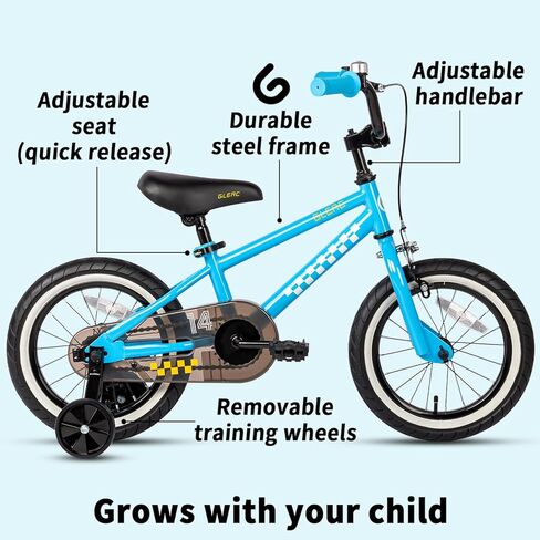 دراجة أطفال طراز BMX مقاس 12-18 بوصة من Glerc NuNu لعمر 1-8 سنوات مع عجلات تدريب وواقي سلسلة مغلق، ألوان متعددة in Kuwait