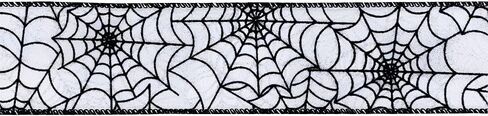 متجر المصمم Halloween Wired Edge Ribbon 2.5 "× 10 ياردة لصياغة DIY ، ديكور المنزل (Spider Web- Black-White) WR 63-5113 Web Black Spider على شريط الساتان الأبيض in Kuwait