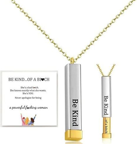 Be Kind Of A Badass Necklace For Women, Inspirational Square Tubes Pendant With Hidden Message Stainless Steel Band Friendship Necklaces To Best Friends Sorority Sisters Jewelry Gifts in Saudi Arabia