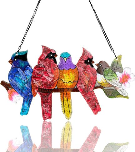 Stained Glass Window Hanging - Hummingbird on Branch Suncatcher Hand-Painted Double Side Stain Glass Cardinal Gifts Sun Catcher for Windows Doors Room Outdoor Home Decoration in Kuwait