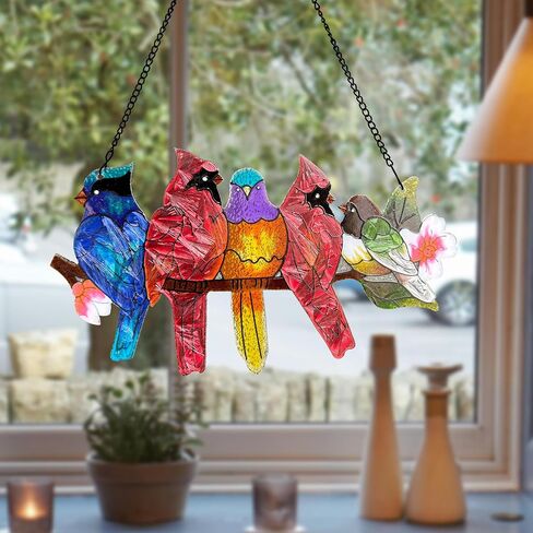 Stained Glass Window Hanging - Hummingbird on Branch Suncatcher Hand-Painted Double Side Stain Glass Cardinal Gifts Sun Catcher for Windows Doors Room Outdoor Home Decoration in Kuwait