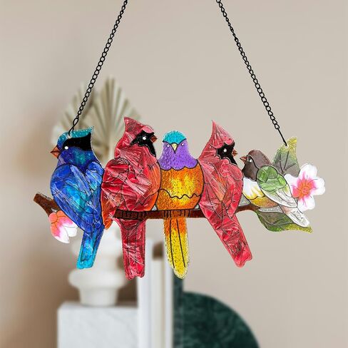 Stained Glass Window Hanging - Hummingbird on Branch Suncatcher Hand-Painted Double Side Stain Glass Cardinal Gifts Sun Catcher for Windows Doors Room Outdoor Home Decoration in Kuwait