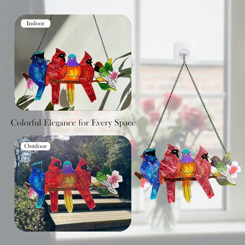 Stained Glass Window Hanging - Hummingbird on Branch Suncatcher Hand-Painted Double Side Stain Glass Cardinal Gifts Sun Catcher for Windows Doors Room Outdoor Home Decoration in Kuwait