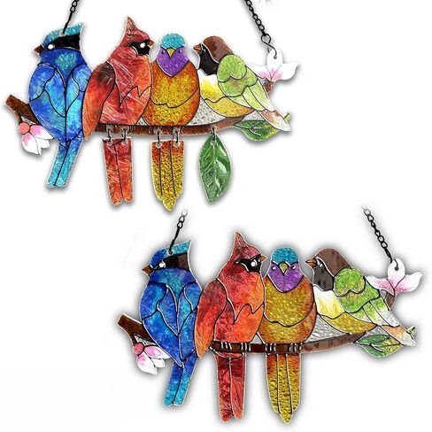 Stained Glass Window Hanging - Hummingbird on Branch Suncatcher Hand-Painted Double Side Stain Glass Cardinal Gifts Sun Catcher for Windows Doors Room Outdoor Home Decoration in Kuwait